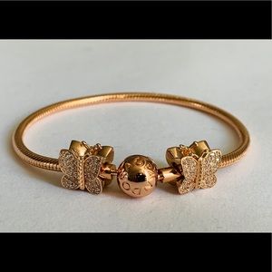 Pandora Rose Gold Snake Bracelet 2 Butterfly Charm